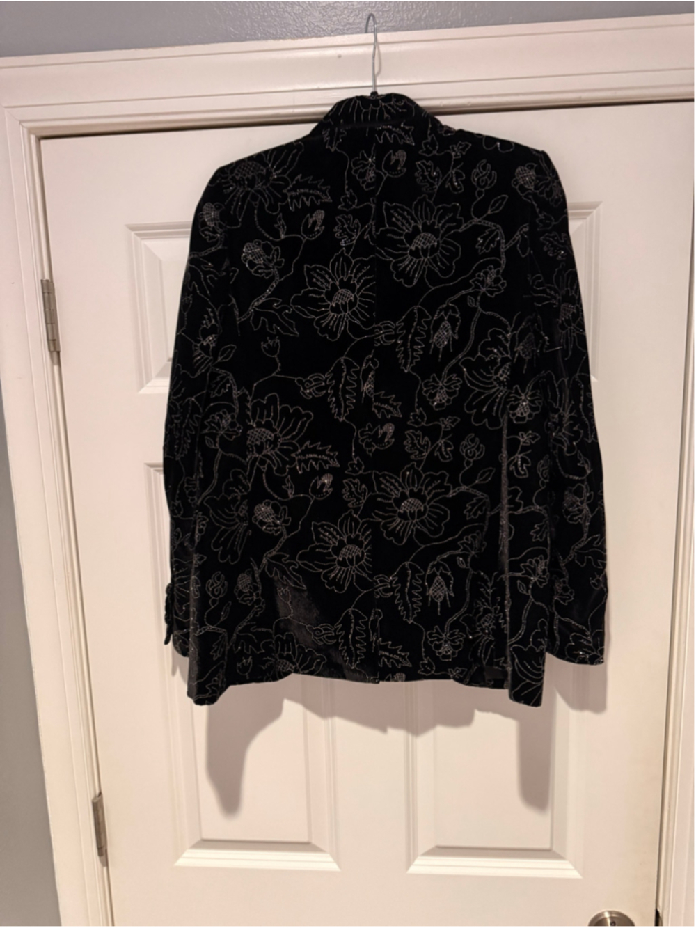 Women's The Kooples Floral Velvet Pantsuit Black Silver Size XS - Picture 9 of 13